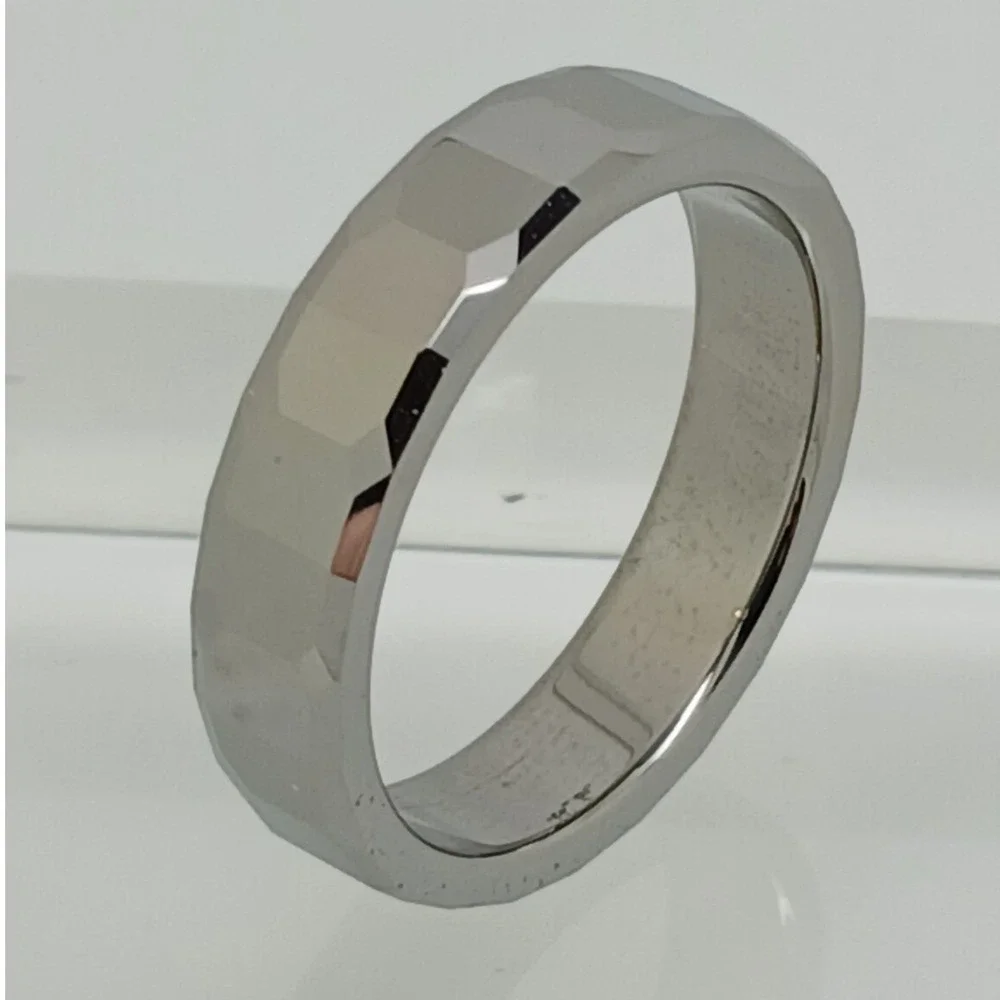 Vintage Tungsten Faceted Band Ring Size 12.25 Silver 6mm Y2K 1990s New Old Stock